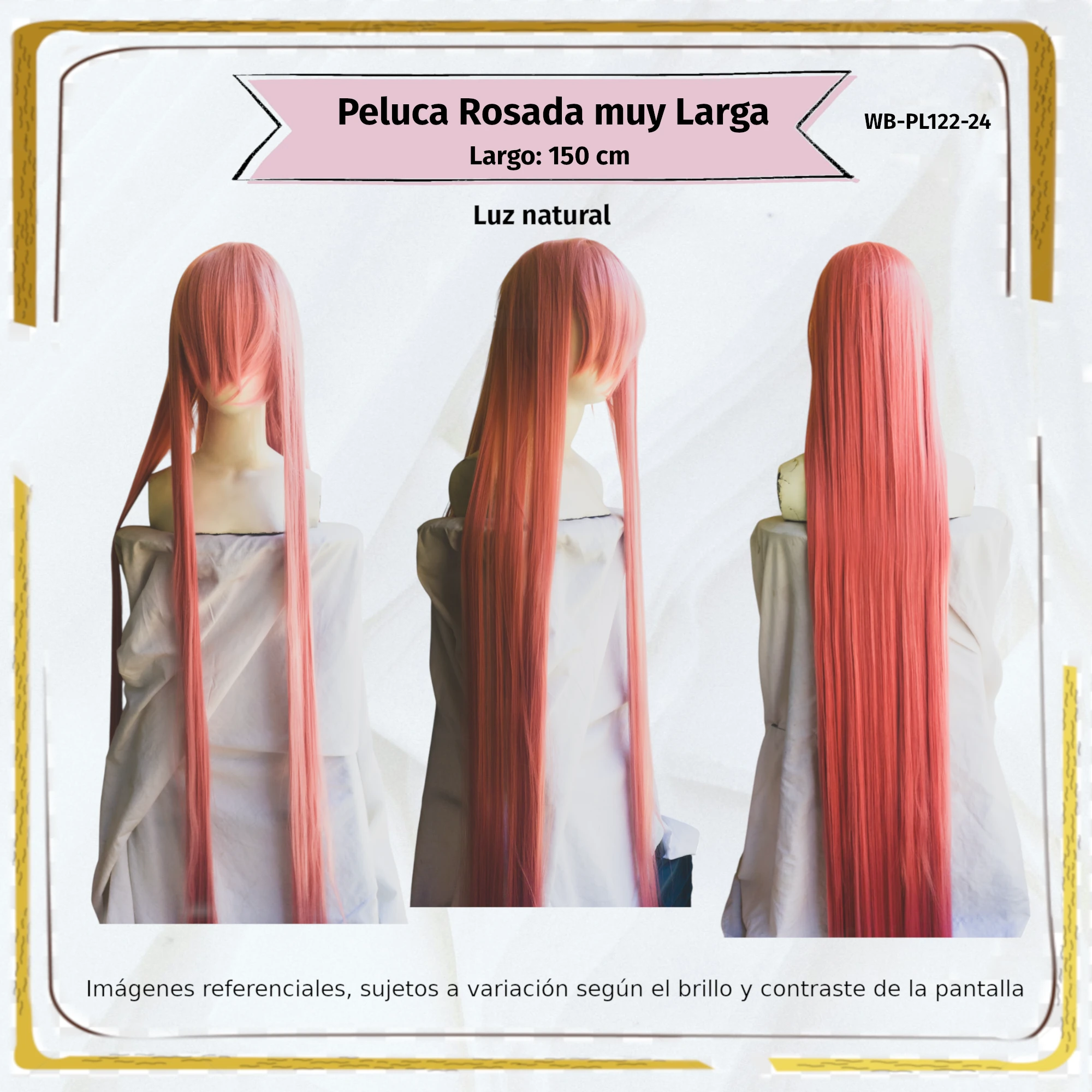 Peluca 150cm Rosado Larga (WB-PL122-24) - Image 3